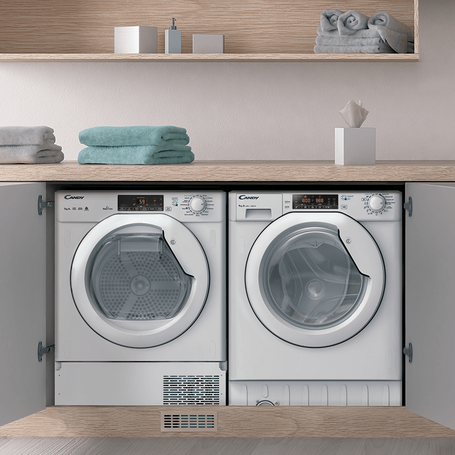 Space-saving solutions for laundry room and bathroom furnishings