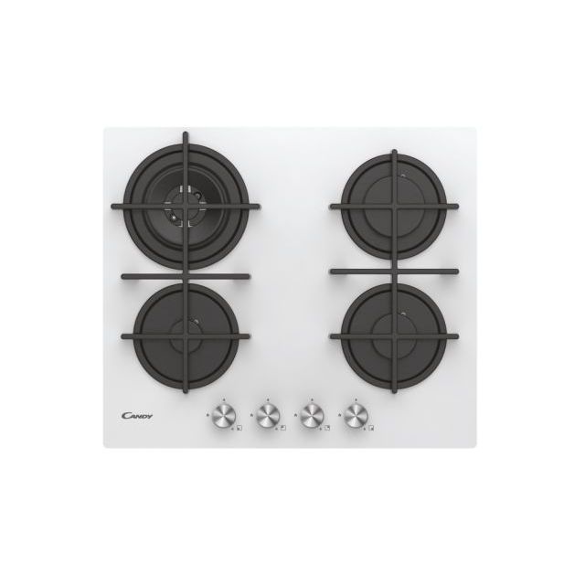 Kuhalne plošče, Plin na steklu, 4 kuhališči, Bela, Kaljeno steklo