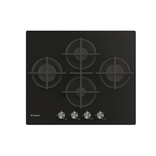 Hob, Gas on glass, 4 zones, Black, Tempered glass