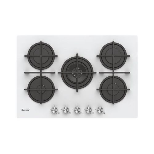 Főzőlap, gáz, üveg lappal, 5 zóna, fehér szín, edzett üveg