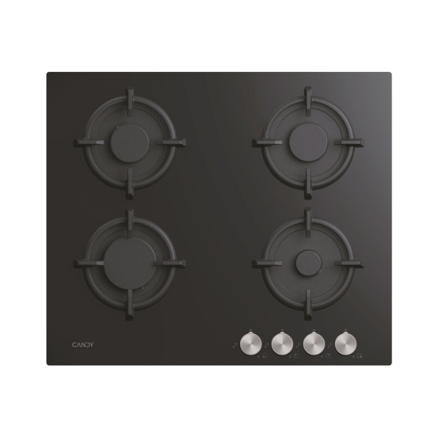 Hobs, Gas on glass, 4 zones, Black, Tempered glass
