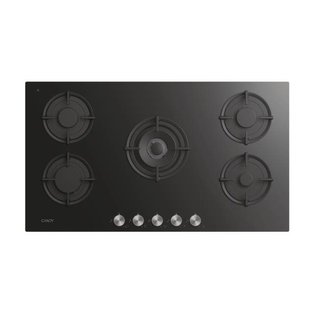 Hobs, Gas on glass, 5 zones, Black, Tempered glass