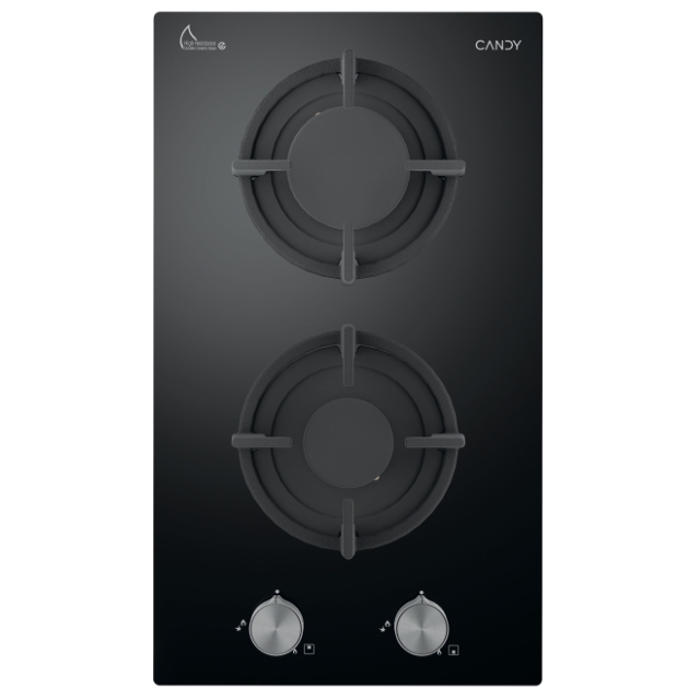 Hobs, Gas, 2 zones, Black, Vetroceramic