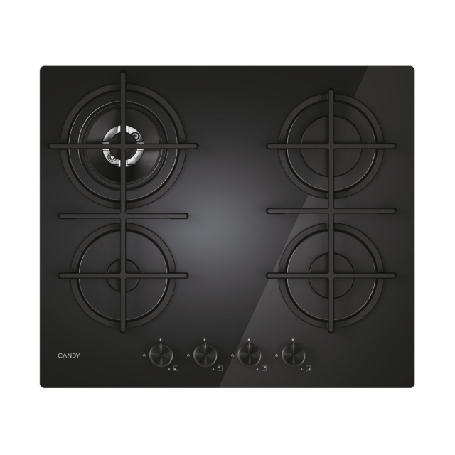 Varná deska, Plyn na skle, 4 zón, Černá, Tvrzené sklo