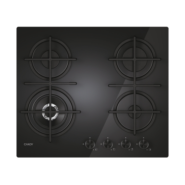 Placas, Vitro Gás, 4 posições, Preto, Vidro temperado