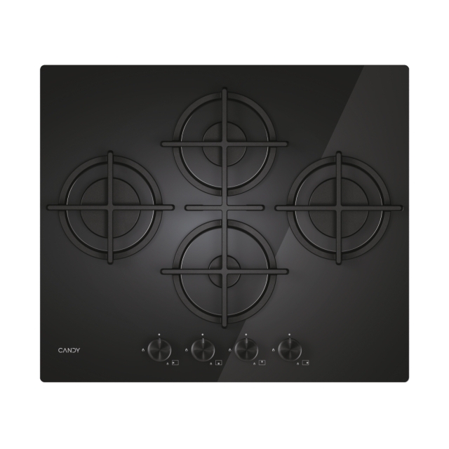 Főzőlap, gáz, üveg lappal, 4 zóna, fekete szín, edzett üveg