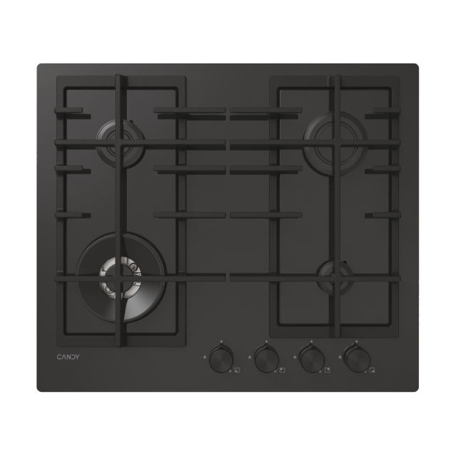 Főzőlap, gáz, üveg lappal, 4 zóna, fekete szín, edzett üveg