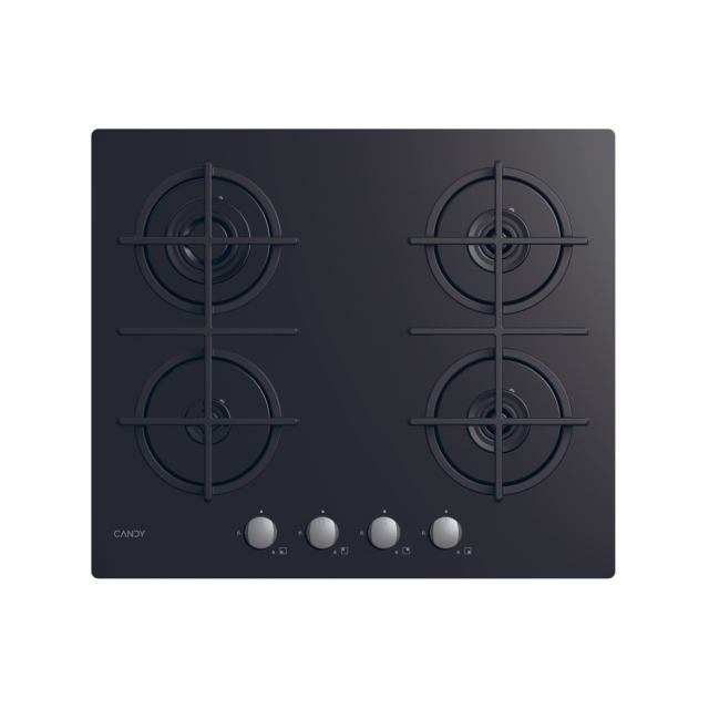 Ploča, Plinska na staklu, 4 zona, Crna, Kaljeno staklo