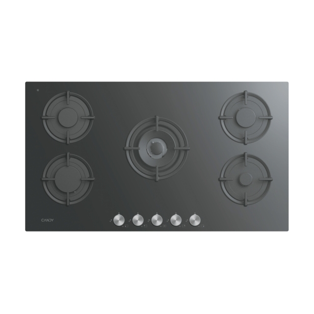 Hobs, Gas on glass, 5 zones, Black, Tempered glass