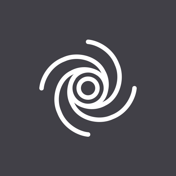Icona di un motivo a spirale o vortice con linee curve che si avvolgono verso il centro, su sfondo grigio scuro.